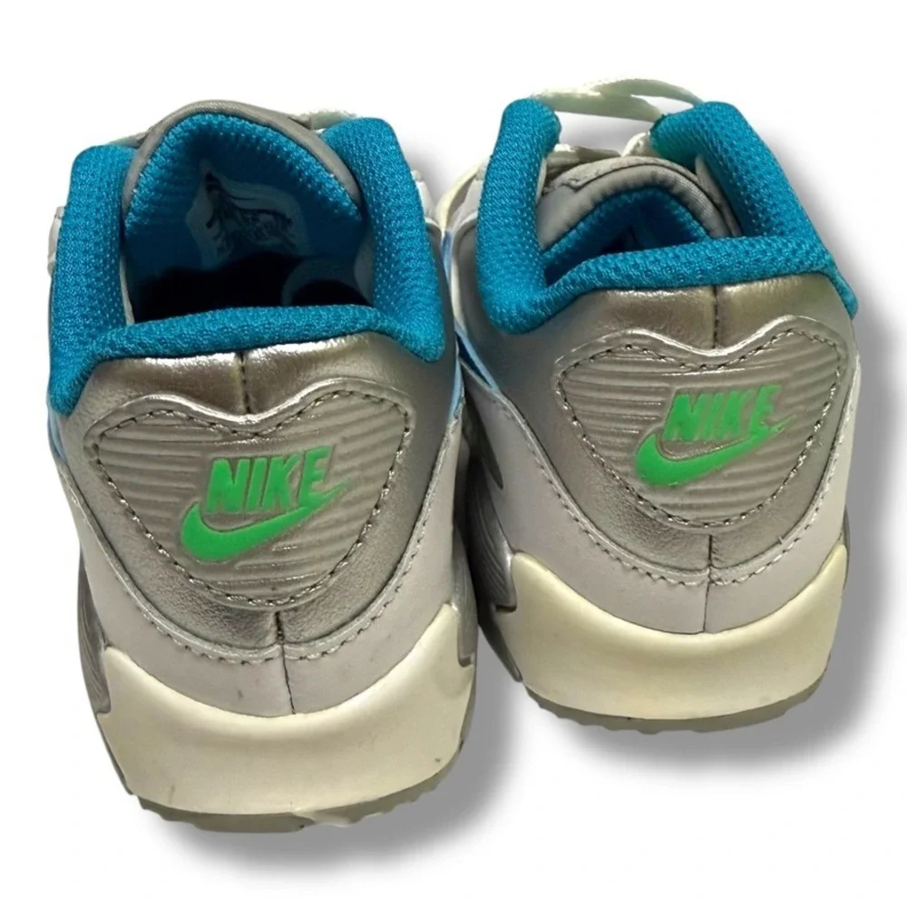 Nike Air Max 90 Kids Sz 9 Lakeside 724854-104 White Blue‎ Silver Sneakers Shoes